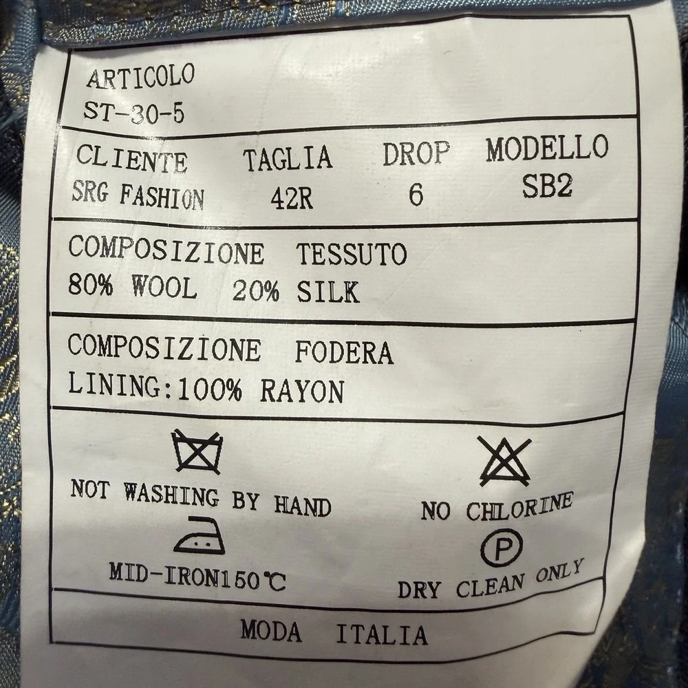 Sartoria Tosi 42R Hand Made Italy Super 150s/Silk Blazer Gray Blue Pinstripe